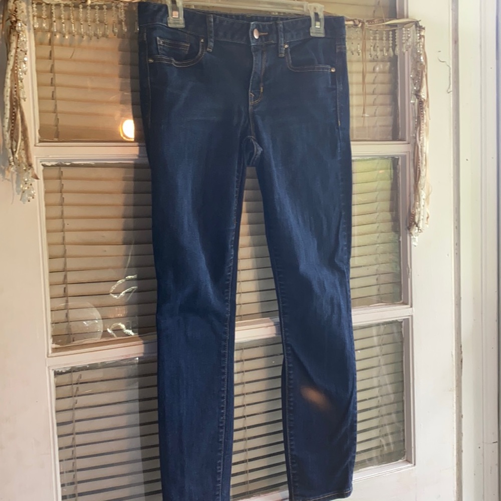 GAP 1968 Dark Wash Skinny Jeans Sz 27- Mid Rise Gold Stitching